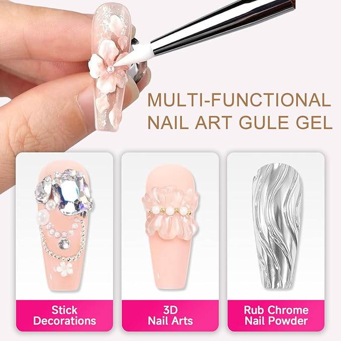 White Solid Builder Gel for Nails, Hard Gel Non-Sticky Sculpting, 3D Nail Art Carving Extension with Chrome Powder/Nail Sculpture Pen