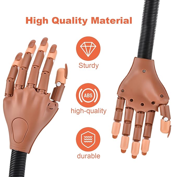 MEKK Practice Hand for Acrylic Nails Flexible Nail Practice Hand Never Fall off Nail Trainning Hand Kits with Nail Files, Brush, Acrylic Clipper and Tips