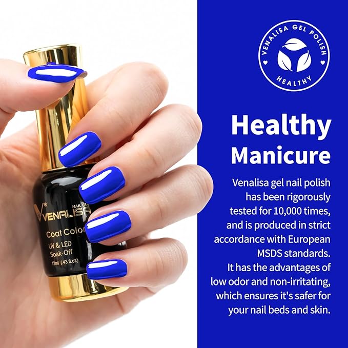 VENALISA Blue Gel Nail Polish, 12ml Royal Blue Gel Polish Dark Navy Blue Color Soak Off UV LED Nail Gel Polish Nail Art Starter Manicure Salon DIY at Home, 0.43 OZ