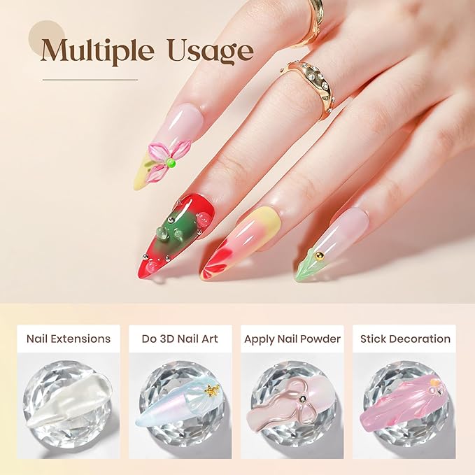 3D Nail Gel Solid Builder Gel for Nail 30g Clear Extension Non Stick Hand Sculpting Gel Hard Gel for Nail Carving Modeling Nail Art Soak Off Manicure DIY at Home