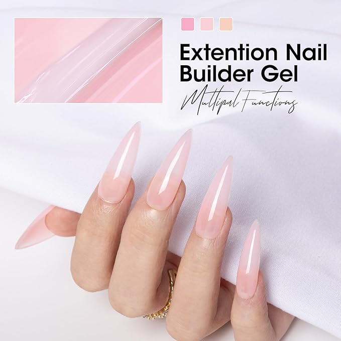 GELLEN Builder Nail Gel, 4 Colors Nail Extension Gel Set White, Hot Pink, Nude Pink, Light Orange Hard Gel Builder Nail Extension for Nail Art