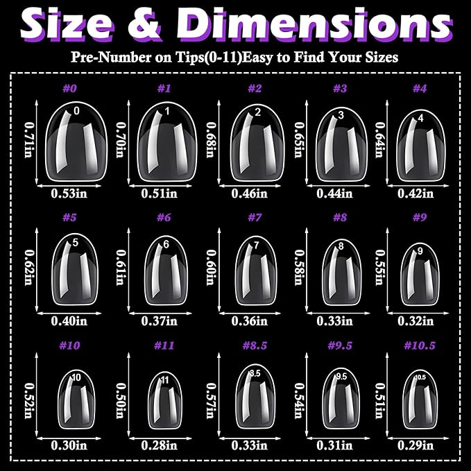 LoveOurHome 360pc Extra Short Oval Nail Tips Clear Fake Nails XS Round Almond Gel Nail Tips Full Cover Acrylic Nails Clear Press on Nails Short Oval 15 Sizes False Fingernail for Gel Nail Extension