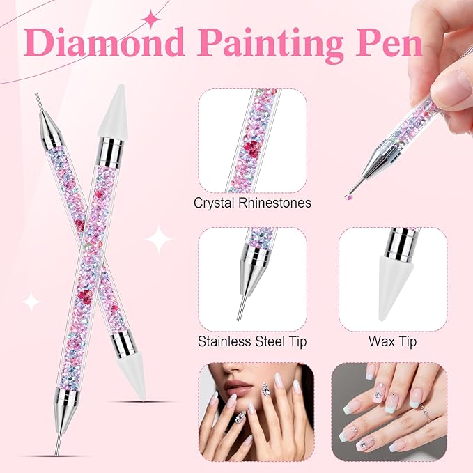 Tatuo Rhinestone Picker Tool Set Wax Pen for Rhinestones Diamond Art Painting Dual Head Dotting Pen with 2 Extra Wax Tips and 1 Nail Art Tweezer for Nail Arts DIY Crafts (Colorful)