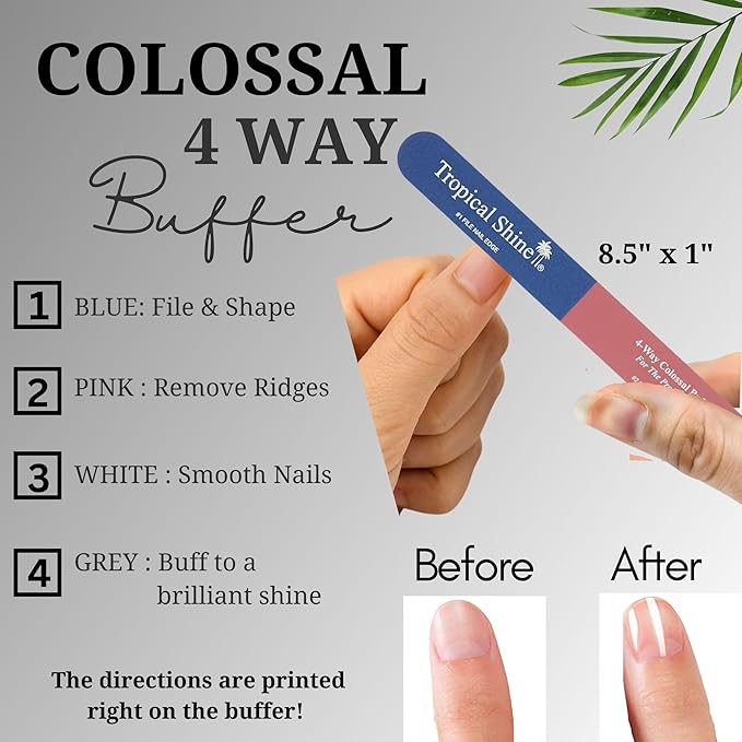Tropical Shine Colossal 4-Way Blue-Pink Buffer - Professional Nail File & Buffer for Shaping, Smoothing, and Polishing Nails - Compact and Portable Nail Care Accessory (707330)