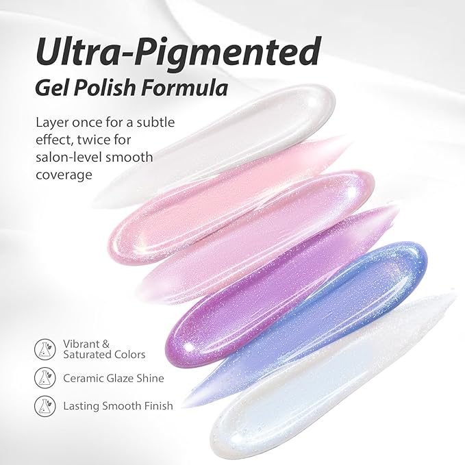 Makartt Pearl Gel Nail Polish Set 15ml One N'Done 6 Colors Shimmer Mermaid Glitter UV Gel Polish Soak Off High-Gloss, Salon-Grade Nail Art Manicure DIY Salon Home - Nebula Spectrum