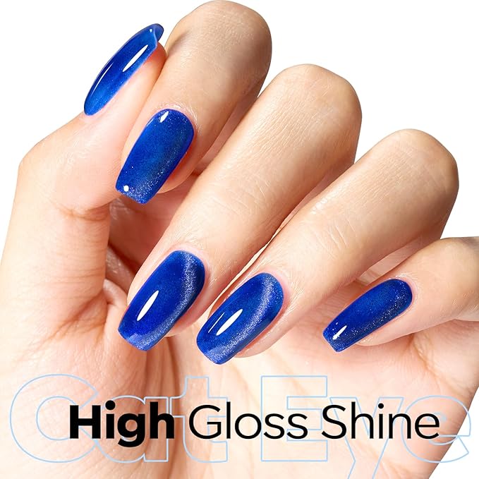 modelones Cat Eye Gel Nail Polish, Glitter Blue Magnetic Nail Polish with Magnet Soak Off U V Winter Gel Polish Shimmer Nail Art Top Coat Manicure Salon DIY