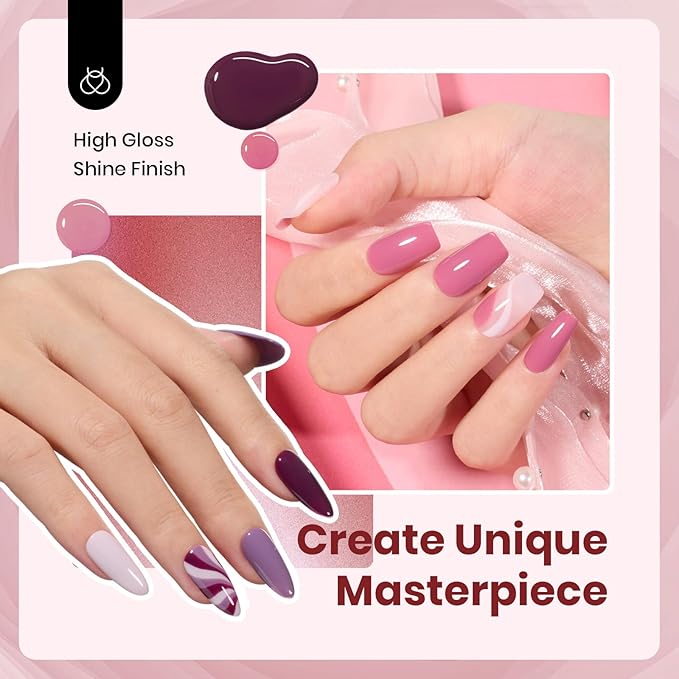 Beetles Spring Gel Polish Set - Emotional Symphony 6 Colors 15ML Hema-Free Gel Polish Set, Burgundy Purple Brown Nail Colors, Soak off Uv Led Lamp Nail Art Kit Salon Colorful Bottle Manicure Gifts