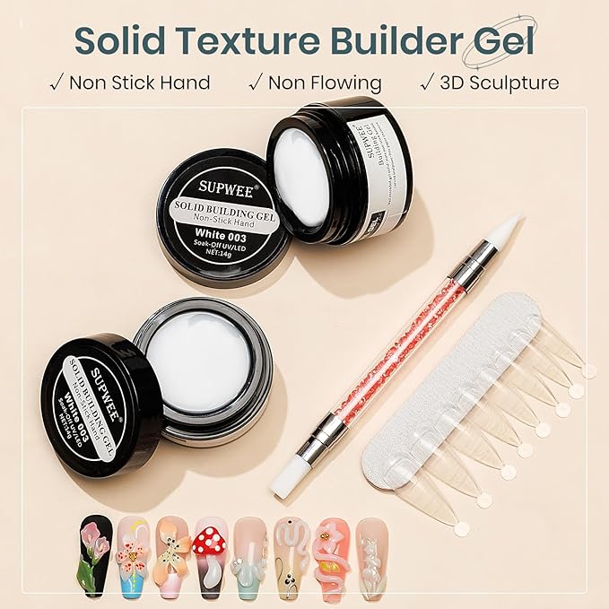 White 3D Molding Gel for Nails Art Non-Stick Hand Solid Builder Gel Hard Nails for Extension Carving Sculpting Beauty Charms for Beignner and Salon DIY