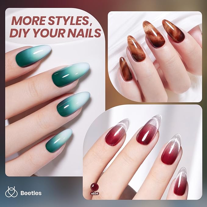 Beetles Midnight Syrup Jelly Gel Nail Polish Set - 6 Colors Jelly Gel Polish Kit Mocha Brown Burgundy Red Purple Green Blue Sheer Translucent Effect Soak Off UV Nail Art Manicure Gift for Women