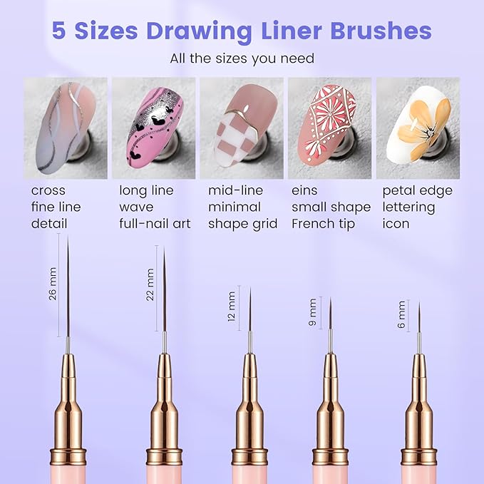 Quaferen Nail Art Brushes Set 40PCS Liner Brushes for Nails Dual Tipped Dotting Tools Silicone Sculpture Pen Thin Nail Brush with Brush Holder Color Palette for Beginners Painting DIY Salon Home