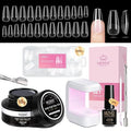 MIZHSE Gel Nail Kit Medium Coffin Gels Nail Tips, Solid Nails Glue Gel for Press On Nails with Portable U V Lamp 240Pcs 12 Sizes Half Matte Nail Tips Easy Nail Extension Set for Women