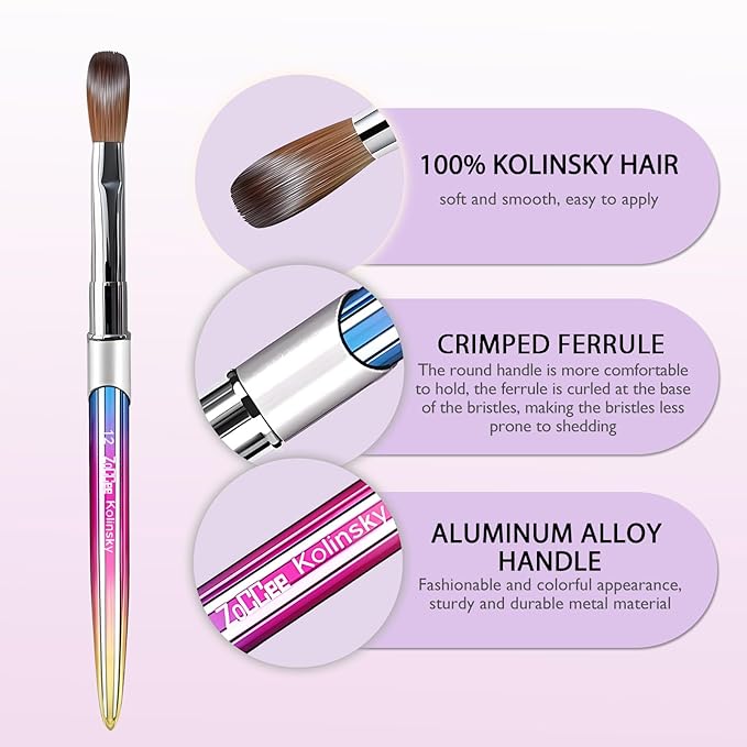Acrylic Nail Brush - 100% Kolinsky Sable Hair Brush for Acrylic Application - Professional Salon-Grade Tools with Box for Nail Art, Extensions & 3D Carving (Gradient, #12)