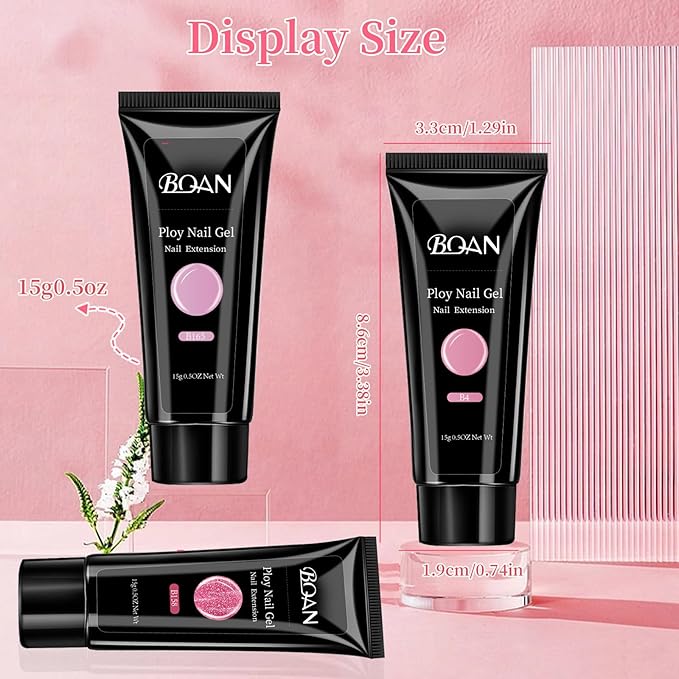 BQAN Poly Nail Gel Kit - 6 Colors Builder Gel for Long-Lasting Nail Extensions | 15ml Each | Salon-Quality DIY & Home Use | Low Odor