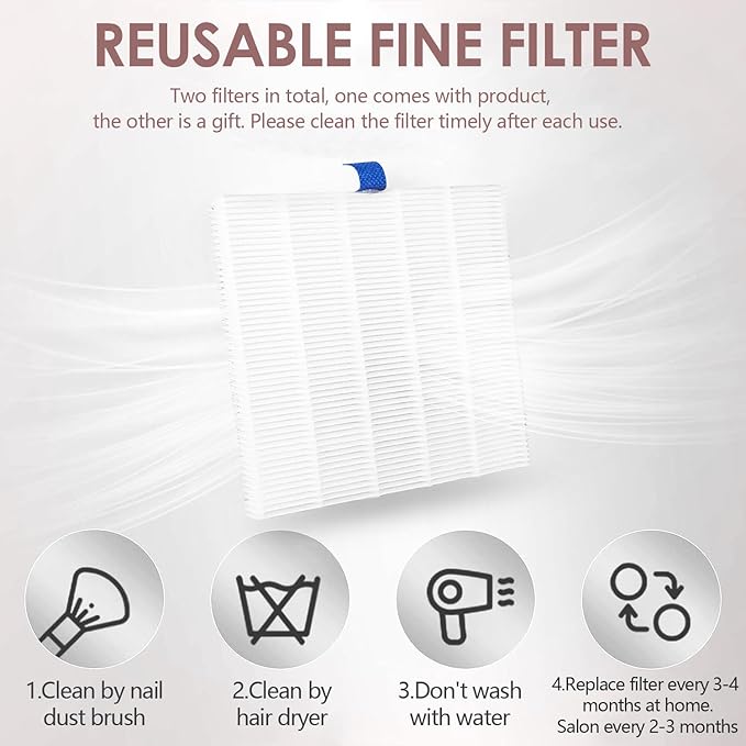 Pink Nail Dust Collector with Reusable Filter for Acrylic Gel Nails, 80W Power Nail Vacuum Cleaner Dust Catcher Adjustable Dust Sucker for Nails Manicure Pedicure at Home Nail Salons