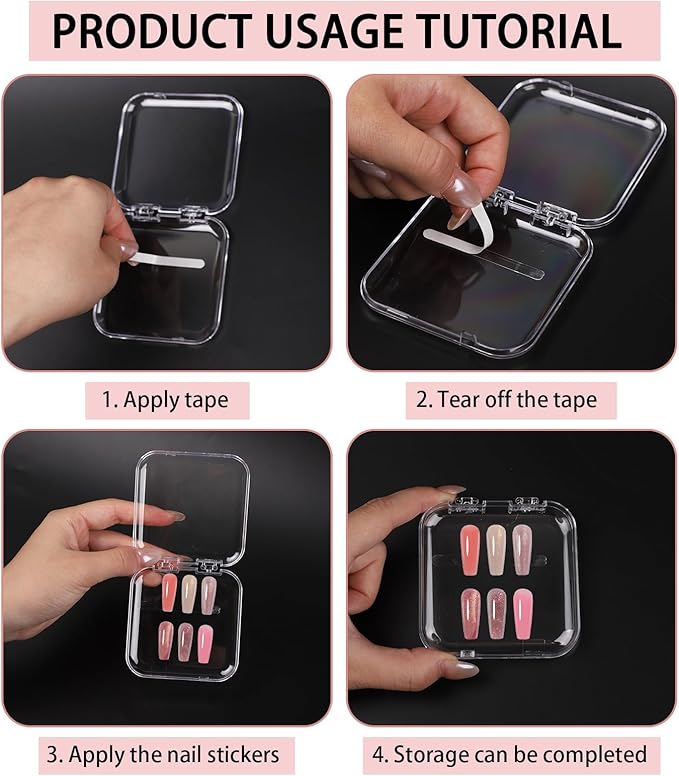 24Pcs Press on Nail Box Packaging, Nail Container for Press Ons Storage with 60Pcs Adhesive Double Sided Tape