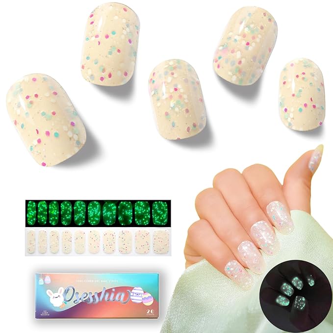 Semi Cured Gel Nail Strips, 20 pcs Nail Wraps, Glaze Stickers, Salon Quality French Manicure, Full Decal Gel Polish Strips, Long Lasting SCG, Easy on, UV Required (Mint Sprinkles)