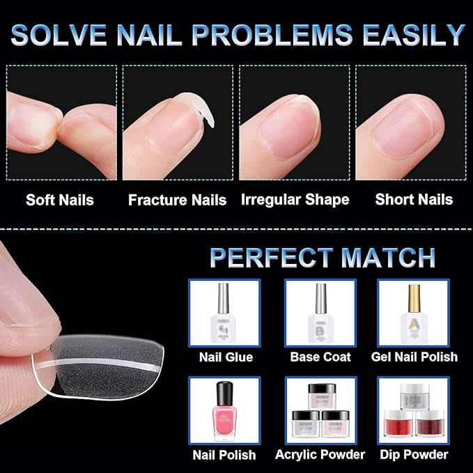 BlueZOO Soft Gel Nail Tips Extra Short Square Nails, 600Pcs Full Cover Half Matte Acrylic Nail Tips Clear Press On Nails for Extension Nail Manicure Home DIY Salon Fake Nails, 12 Sizes