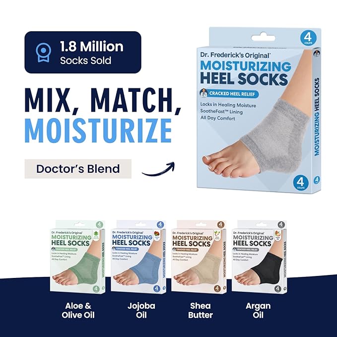 Dr. Frederick's Original Moisturizing Heel Socks for Dry Cracked Heels Treatment - Infused with Olive Oil, Jojoba Oil and Vitamin E - 2 Pairs - Valentines Day Gifts for Her & Him - Original Formula