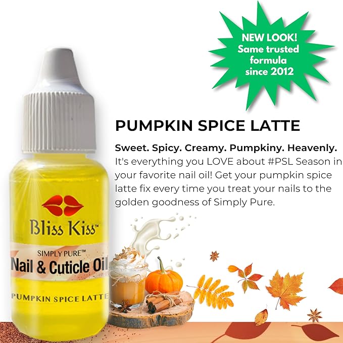 Bliss Kiss Simply Pure Cuticle & Nail Oil 0.5 oz Dropper (Pumpkin Spice Latte)