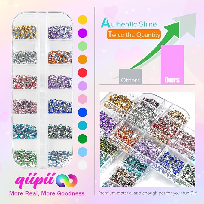 24 Color 2mm Small Crystal Resin Rhinestones for Bedazzling Crafting SS6 Tiny Flatback Stones Colorful Gems Diamonds Charms for Nails Eyes Face Makeup Tumblers Bottles DIY Crafts Clothes Shoes