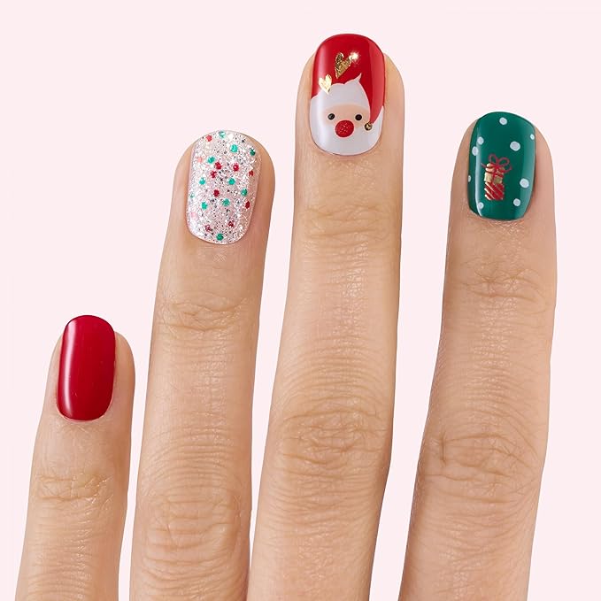 Dashing Diva Gloss Kit - Santa Said So - UV Free, Chip Resistant, Long Lasting Gel Nail Stickers - 3-Piece Manicure Set - Contains 46 Wraps, 2 Prep Pads, 1 File