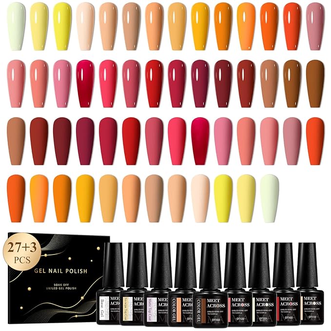 MEET ACROSS Gel Nail Polish Set,Gel Nail Kit Art Design Soak Off UV LED,Nail Art Design Gifts for Women (Set-9, 30PCS)