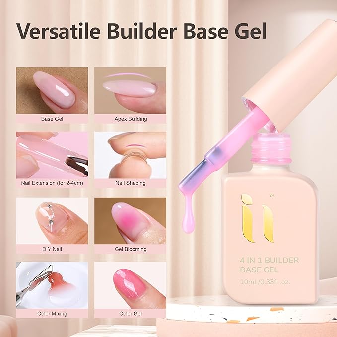 Hema Free Rubber Builder Base Gel Nail Polish, Strengthener Apex Building Gel for Fragile nails, Jelly White, TPO Free Cruelty Free Vegan