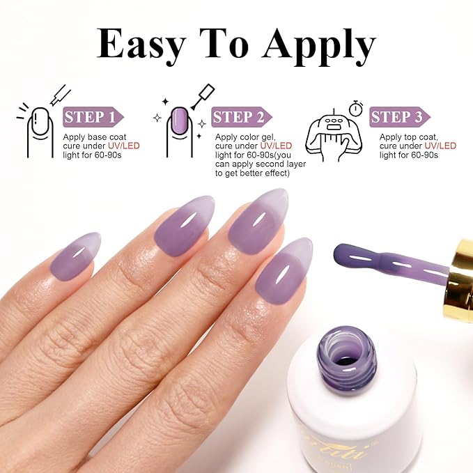 Imtiti Jelly Gel Polish, 15ML Sheer Purple, LED UV Gel Nail Polish for Nail Art DIY Manicure