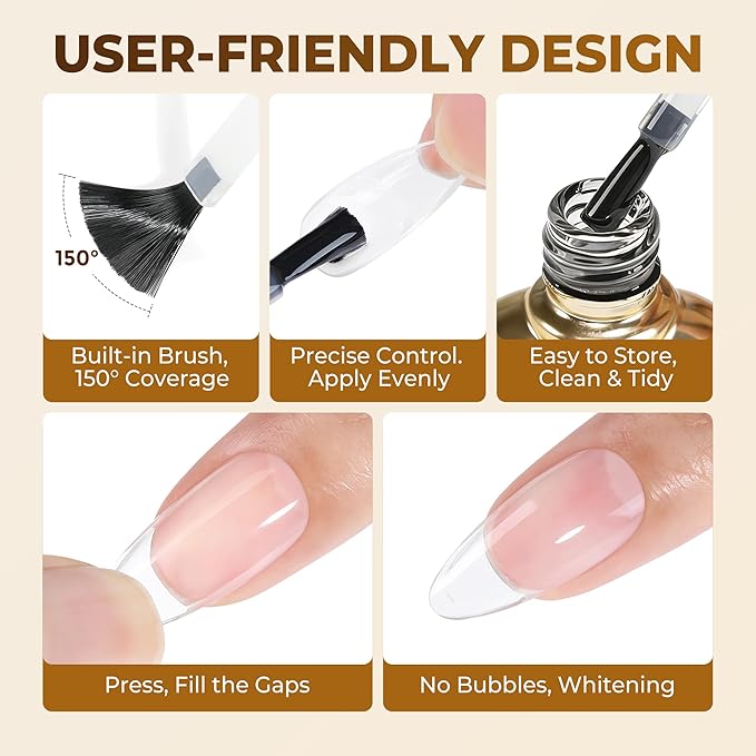 UNA GELLA 9 in 1 Gel Nail Glue U V Light Super Hold for Gel Nails Tips, 10 ml Brush On Nail Glue for Light-Color Press On Nails, Rhinestones, Base Coat, Blooming Art, Acrylic Tips Lamp Needed