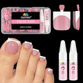 EBANKU Toe Nail Press On with 2 Nail Glue, 150pcs Square French 15 Sizes Thick Soft False Toenail Extension, Pink Full Cover Acrylic for Women Nail Art DIY