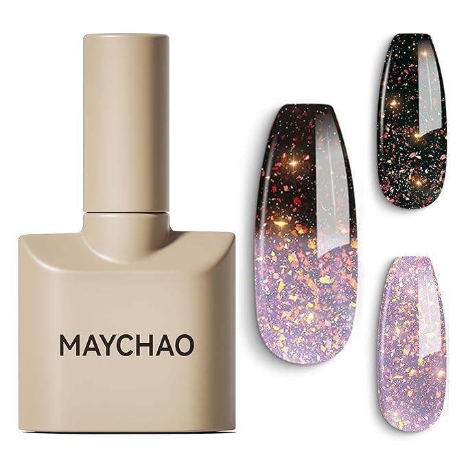 MAYCHAO 15ML Barcode Glitter Color Changing Gel Nail Polish 1Pc Grayish Purple-Black Shimmer Mood Temperature Change Gel Polish Ombre Thermal UV Nail Polish Nail Art Manicure at Home 0.5 OZ