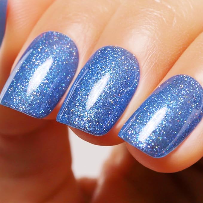 Glitter Gel Polish,Light Blue Iridescent Glitter Gel Nail Polish Sparkle Shimmer Summer Rainbow Soak off LED UV for Art DIY Manicure 15ML