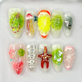 Luxury Press on Nails Medium Almond Handmade 3D Unique Reusable ABS Material Fake Nails French Tip False Nails with Designs Fruit Starfish Art Glossy Glue on Nails Thick Acrylic Nails(S)