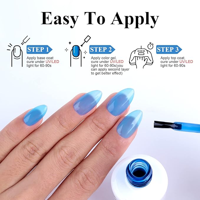 Imtiti Jelly Gel Nail Polish, 1 Pcs 0.5 Fl Oz Blue Jelly Gel Polish Soak Off LED U V Nail Gel Polish Sheer Transparent Gel Nail Polish DIY Nail Art Starter Manicure Salon Gel Nail Kit for Women Girls