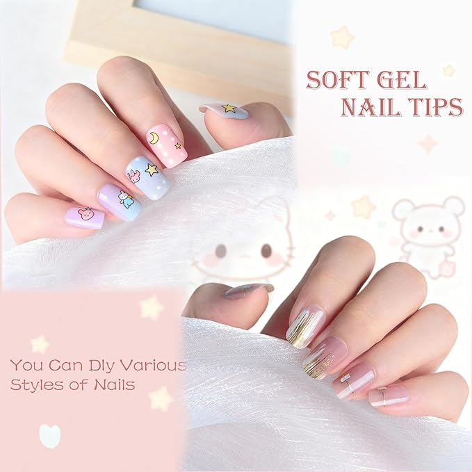 360Pcs Kid Nail Tips,Soft Gel Nail Tips Pre-Shaped Press On Nails For Kids,Clear Acrylic Half Matte Full Cover Fake Nail For Kids DIY Extension & Salon Use12 Sizes For 8-12 Years