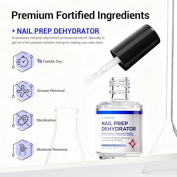 Professional Acid Free Nail Dehydrator: 15ml Nail Prep Dehydrator for Acrylic Nails Powder and UV Gel Polish Fast Dry Nail Primer Bonder for Press on Nails Supplies