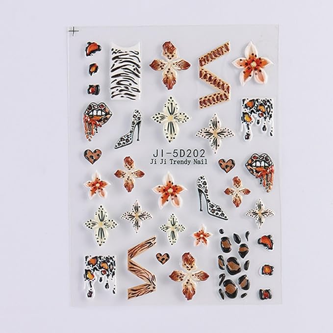 Fall Stickers para Uñas Nail Stickers Self-Adhesive Sticker para Uñas Leopard Print 3D Flower Floral Nail Stickers Art Design Accessories Hight Quality 2 Sheets