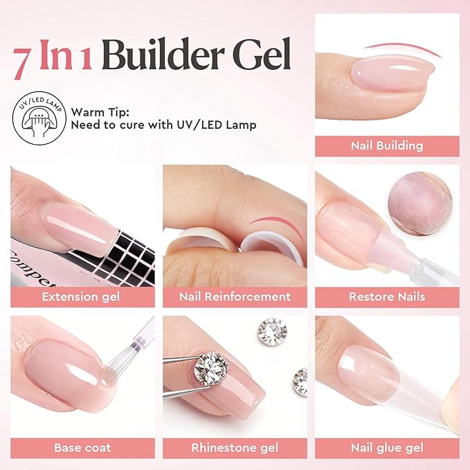 AZUREBEAUTY Builder Nail Gel, 18ml 7-in-1 Rose Blush, Beginner Friendly, 30-Day Nail Strengthener Extension Glue, For Home Salon DIY & Gifts