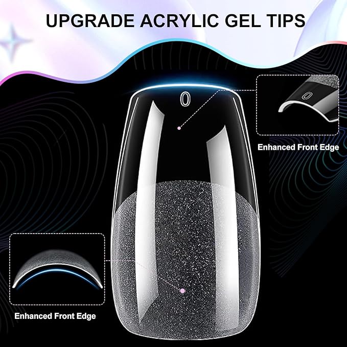 Medium Coffin Nails Tips - 12 Sizes 240Pcs Pre-Shaped Soft Gel Half Matte Full Cover Press On False Nails Tips Clear Acrylic Fake Nail Extensions for Home DIY Manicure Salon