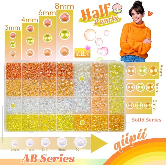 qiiipi 2 Big Boxes Yellow Resin Pearls and Rhinestones w B7000 Glue for Bedazzling Crafting Flatback Stones Gems Diamonds Half Pearls Bedazzler Kit for Nails Eyes Face Makeup Tumblers Bottles Crafts﻿