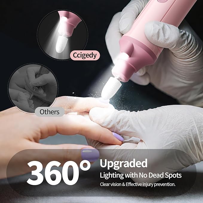 Electric Nail Drill Kit, Nail Filer Electric with LCD & Lamp, Rechargeable Pedicure Tools for Feet, Toenail Grinder for Thick Toenails, Cordless Nail Dremel Tools for Women & Men