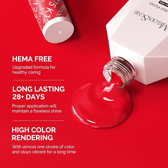 MelodySusie Hema Free Gel Nail Polish, 0.5 Fl Oz Thick Orange Red Gel Polish, Non-Toxic, Long Lasting, Soak Off UV Nail Polish, Manicure Nail Design Salon DIY Nail Art at Home K1371