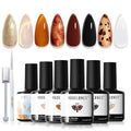 modelones Gel Nail Polish Set, 6 Colors Clear Blooming Nude Gold Glitter Cat Eye Gel Polish Amber Brown Jelly Maroon Black Nail Polish 2026 Leopard-Print Theme with Magnet & Liner Pen LED Mani Kit