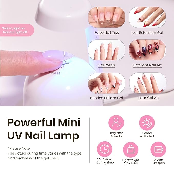Beetles Tipex Instant Apex Nail Tips Kit – Almond Short, Pre-Etched, Thick Full Cover Acrylic Tips with Tipex UV Gel Glue, Dehydrator, Primer, Base & Top Coat, Mini UV Lamp, 224PCS in 16 Sizes
