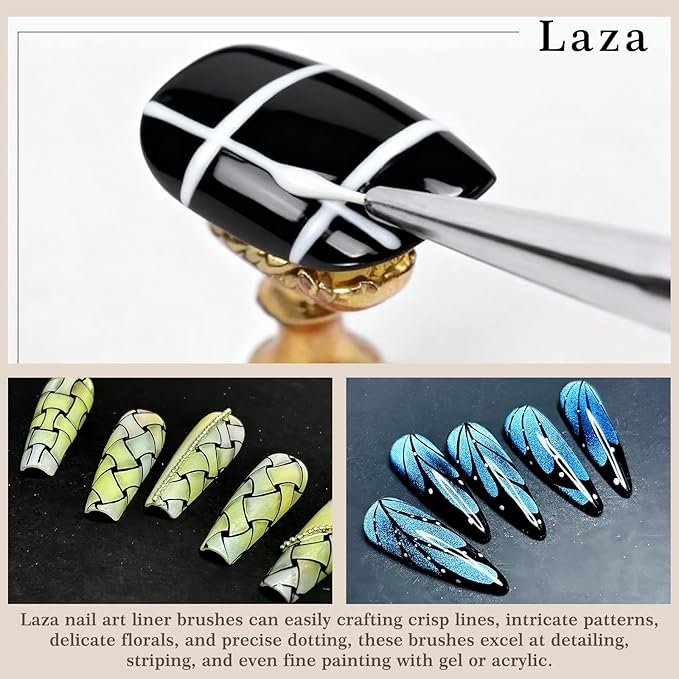 Laza Nail Art Brushes, 5pcs Nail Art Liner Brushes for UV Gel Polish, Painting Art Design Brush for Long Lines, Thin Details, Fine Drawing Sizes 6/9/12/15/18mm for Manicure DIY Nail Design