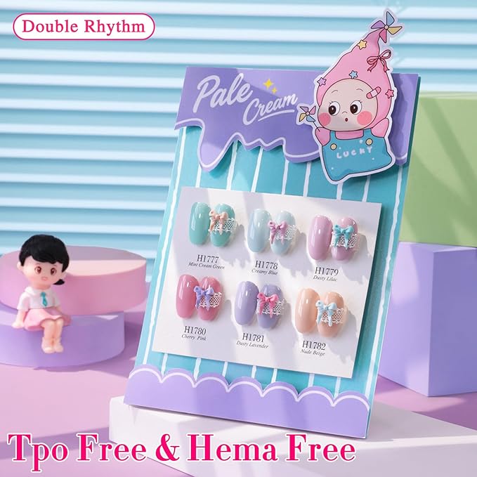 Double Rhythm 6 Pcs Hema Free Gel Polish Set 0.50 OZ Same Color Same Bottle Soak Off Neutral Natural Gel Polish Kit Nail Manicure Salon DIY at Home (Cream Teal Nude Pink Purple -H6-19)