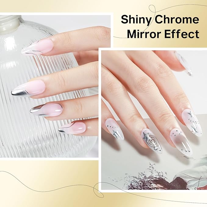 MIZHSE Metallic Gel Liner Nail Art, Gold and Silver Mirror Painting Gel Polish, 3D Chrome Metal Glossy Drawing Line Stripe Swirls French Nail Design DIY Manicure Soak Off Nail Art