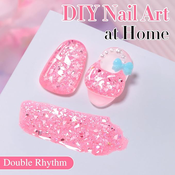 Double Rhythm 0.5Oz Glitter Gel Polish Same Color Same Bollte Shimmer Reflective Color for Nail Art Salon DIY Soak Off 15ml Nail Lamp Gel Polish at Home (Candy Pink-B1199)