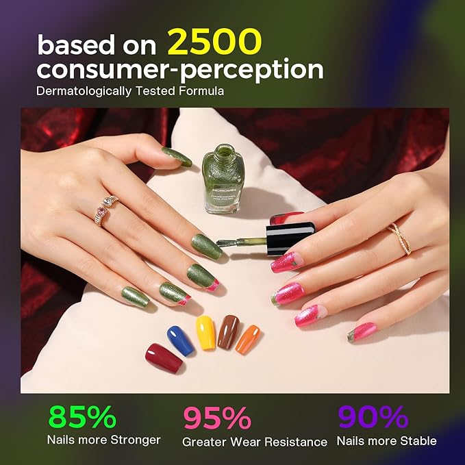 Morovan Dark Nail Polish Set: Glitter Green Dark Red Black Hot Pink Brown Shimmer Fingernail Polish Kit Air Quick Dry Nail Pack Winter Christmas Nail Art Manicure Gift Holiday Party for Women Girls