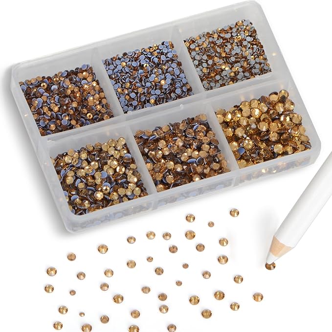 8000pcs Hotfix SS3-SS12, Rhinestones Flatback,Rhinestones for Crafts Clothes Mixed 6 Sizes, Hotfix Crystals with Wax Pencil Kit, Lt. Topaz